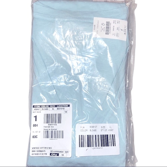 J. CREW V-Neck Tee Vintage Cotton T-Shirt Soft Agua Blue Short Sleeve - Picture 9 of 13